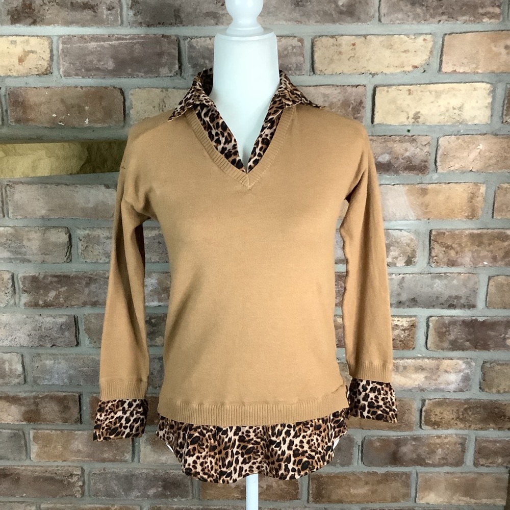 ADRIANNA PAPELL Cheetah Print One-Piece Blouse/Sweater Top 3